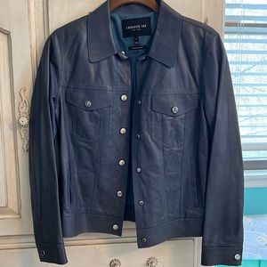 Lafayette148 Blue Italian Leather Jacket